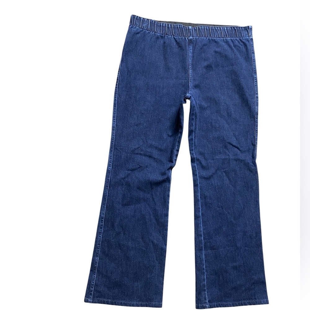 * Soft surroundings XL straight Leg Jeans elastic waistband dark blue wash